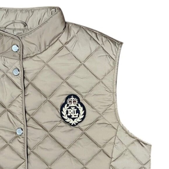 Lauren Ralph Lauren Women Crest-Patch Diamond Quilted Mock Neck Vest Beige L NWO - Picture 2 of 12